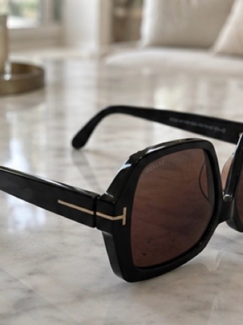 Tom Ford Black Frame Sunglasses with Brown Lenses and Gold Accent